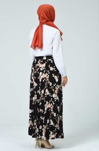 Flower Patterned Skirt Brown 1008-01