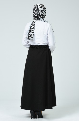 Silvery Skirt with Belt Black 1014-01