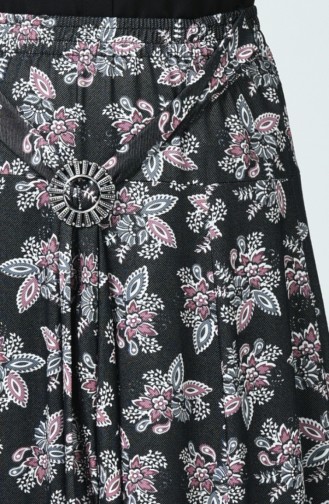 تنورة منقوشة مع حزام أسود وأرجواني داكن 1025-01