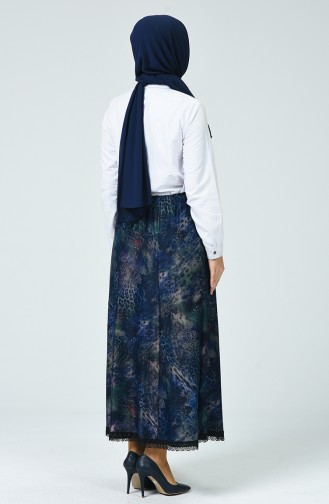 Patterned Skirt Navy Blue 1026A-01