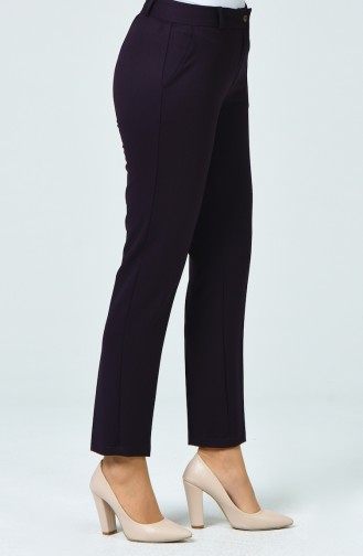 Straight Trousers with Pockets Eggplant Color 1319PNT-03