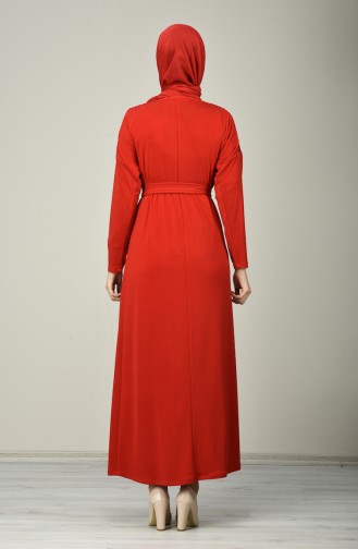 Payetli Kuşaklı Elbise 8136-02 Kırmızı