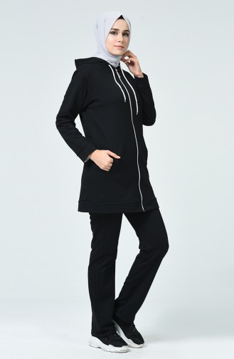 Zippered Hooded Tracksuit Black 20001-01