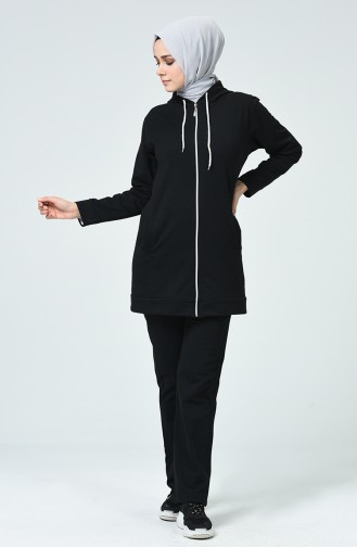 Zippered Hooded Tracksuit Black 20001-01