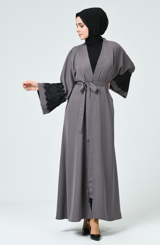 Dantel Detaylı Abaya 1713-01 Koyu Vizon