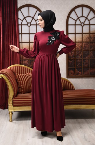Dark Plum Hijab Evening Dress 8031-08