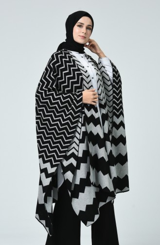 Poncho Tricot à Motifs1010-06 Gris Noir 1010-06