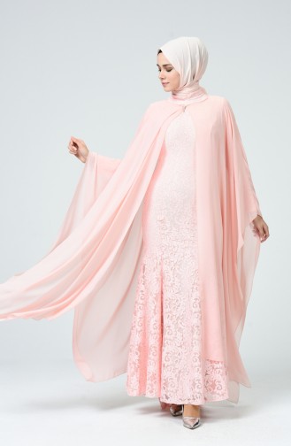 Lachsrosa Hijab-Abendkleider 1009-02