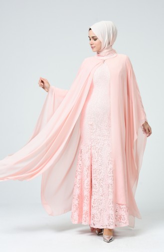 Salmon Hijab Evening Dress 1009-02