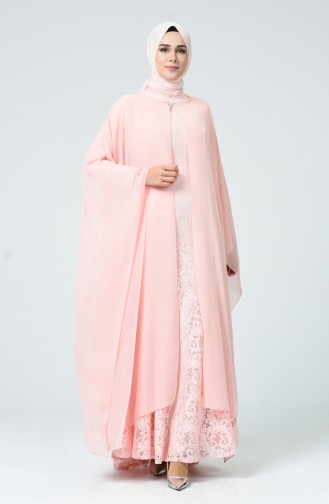 Lachsrosa Hijab-Abendkleider 1009-02