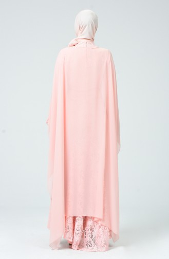 Salmon Hijab Evening Dress 1009-02