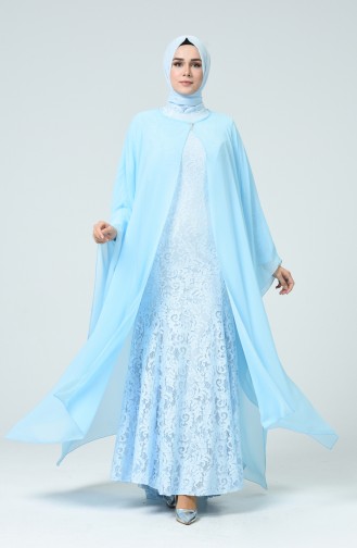 Baby Blue Hijab Evening Dress 1009-04