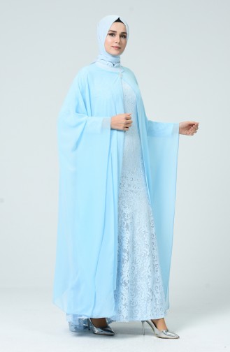 Baby Blue Hijab Evening Dress 1009-04