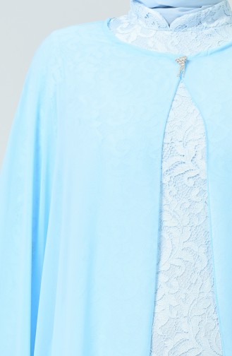 Baby Blue Hijab Evening Dress 1009-04
