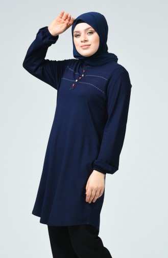 Large Size Buttons Detailed Tunic 50514-03 Navy Blue 50514-03