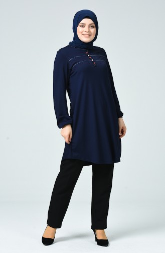 Large Size Buttons Detailed Tunic 50514-03 Navy Blue 50514-03