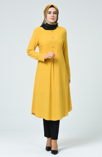 Düğme Detaylı A Pile Tunik 0057-01 Hardal