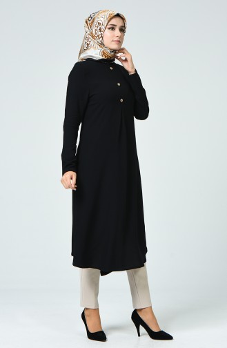 Knopf Detaillierte A Plissee Tunika 0057-04 Schwarz 0057-04