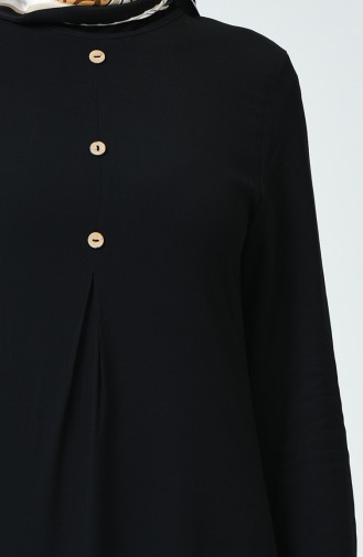 Knopf Detaillierte A Plissee Tunika 0057-04 Schwarz 0057-04