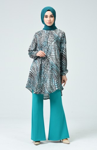 Pantalon Patte D éléphant Taille Élastique 1274PNT-03 Vert émeraude 1274PNT-03
