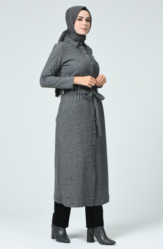 Hemdkragen Gemustertes Abaya 0024-02 Grau 0024-02