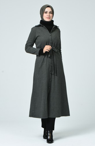 Hemdkragen Gemustertes Abaya 0024-03 Khaki 0024-03