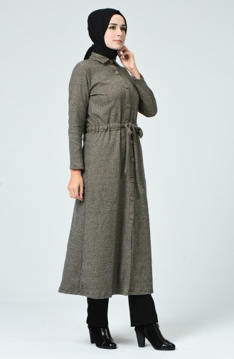 Hemdkragen Gemustertes Abaya 0024-04 Nerz 0024-04