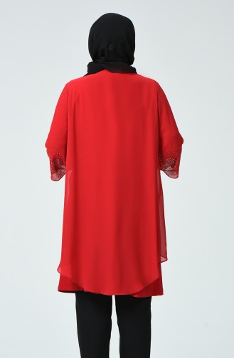 Büyük Beden Taş Baskılı Bluz 2221-03 Kırmızı