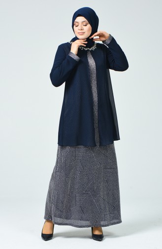 Navy Blue Hijab Evening Dress 1011A-02
