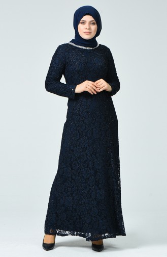 Navy Blue Hijab Evening Dress 2230-05