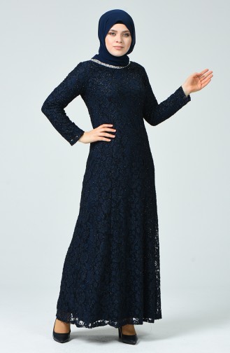 Navy Blue Hijab Evening Dress 2230-05