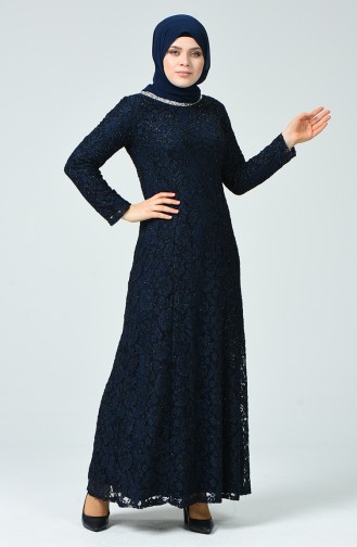 Navy Blue İslamitische Avondjurk 2055-05