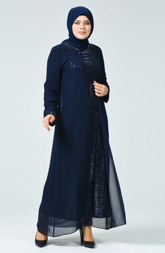 Navy Blue İslamitische Avondjurk 4747-01