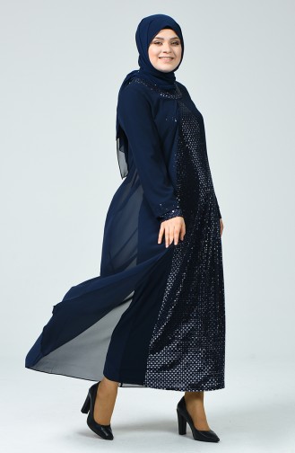 Navy Blue Hijab Evening Dress 4747-01