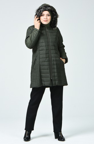 Plus Size Hooded Quilted Coat 1407-01 Khaki 1407-01