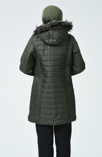 Plus Size Hooded Quilted Coat 1407-01 Khaki 1407-01