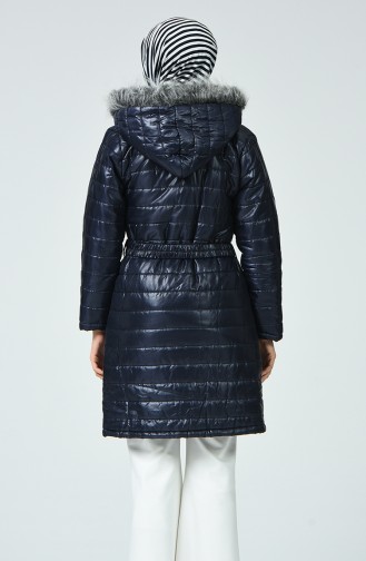 Fur Quilted Coat Navy Blue 1424-01