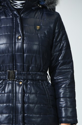 Fur Quilted Coat Navy Blue 1424-01