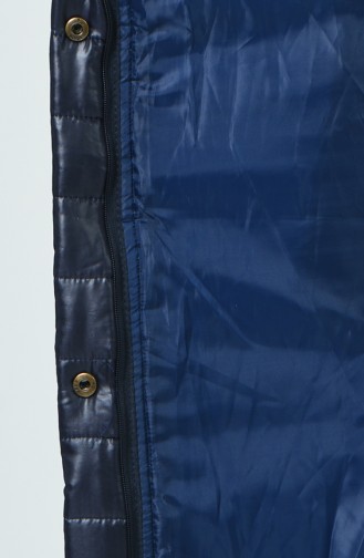 Manteau Matelassé avec Fourrure 1424-01 Bleu Marine 1424-01