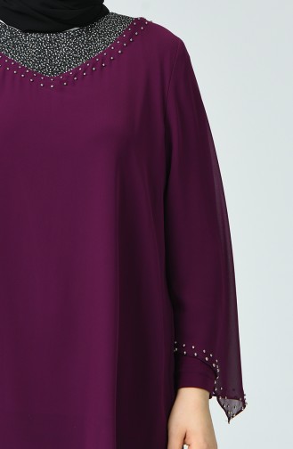 Blouse Mousseline Avec Perles Grande Taille 2220-02 Pourpre 2220-02