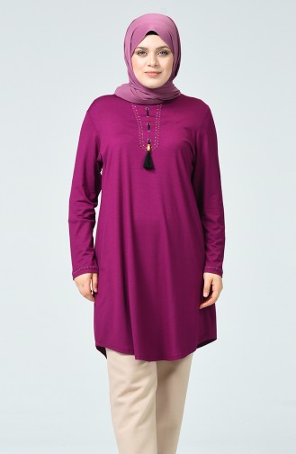 Large Size Eyelet Detailed Tunic 50502-03 Plum 50502-03