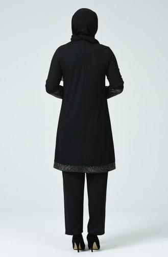 Büyük Beden Pullu Tunik Pantolon İkili Takım 1190-03 Siyah Gümüş