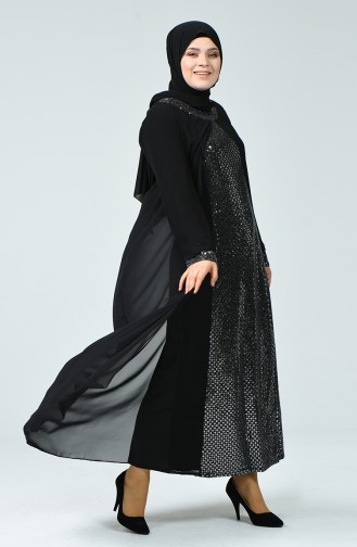 Black Hijab Evening Dress 4747-03