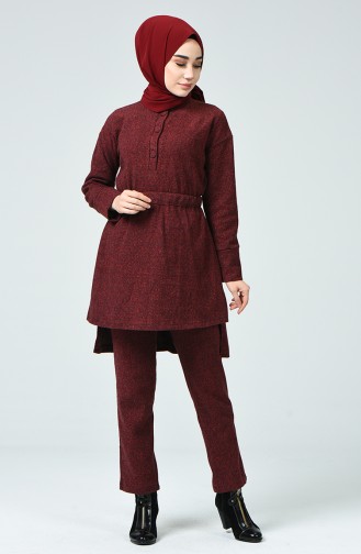 Buttoned Tunic Trousers Double Suit 2022-05 Burgundy 2022-05