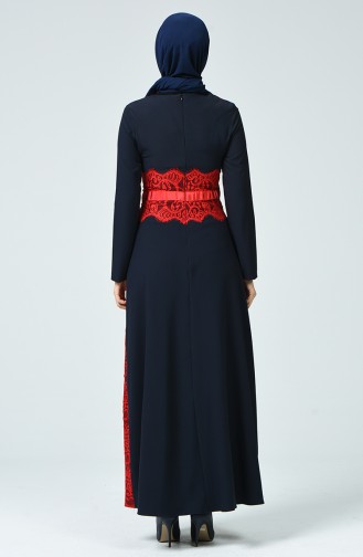 Navy Blue Hijab Evening Dress 3951-02