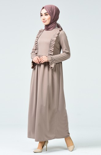 Fırfırlı Elbise 1424-01 Vizon