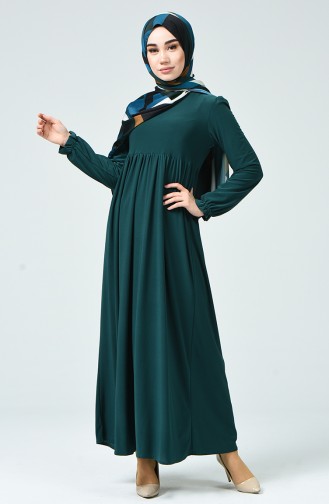 Büzgülü Sandy Elbise 1934-03 Zümrüt Yeşili