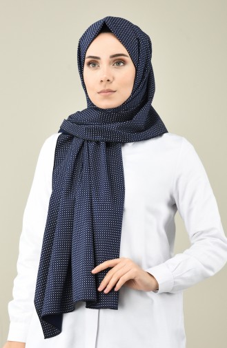 Patterned Cotton Shawl Navy Blue 4599-02