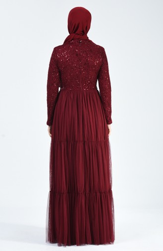 Claret Red Hijab Evening Dress 52769-02