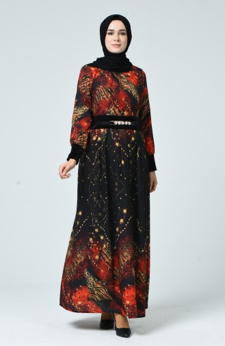 Patterned Dress 1645-01 Black Orange 1645-01